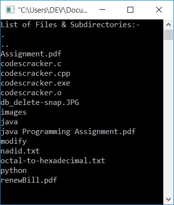 c program list all files in directory