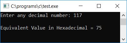 decimal to hexadecimal in c