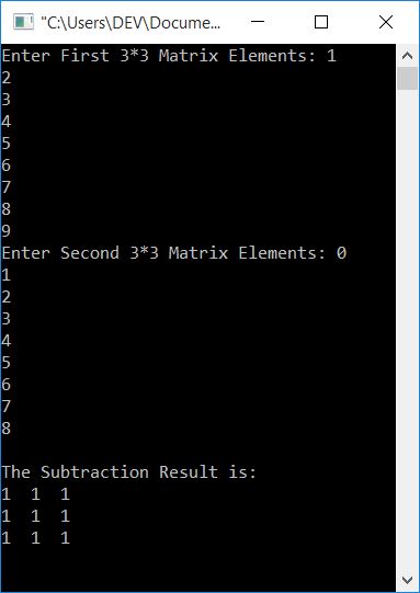 matrix subtraction in c