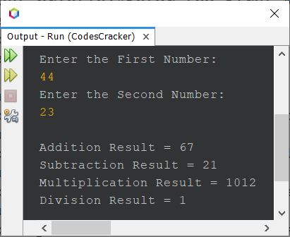 addition subtraction multiplication division java