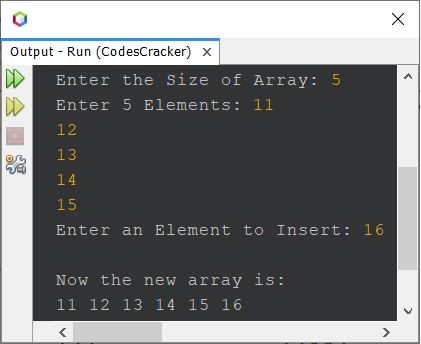 insert element in at end of array in java