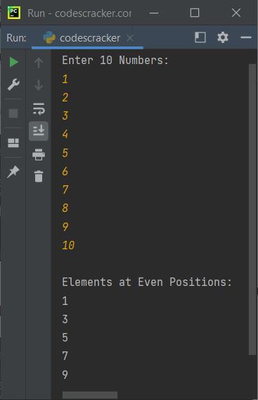 print numbers at even positions python