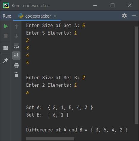 python find difference of sets
