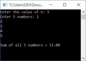 add n real numbers in c