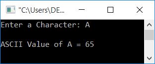 c ascii value of a character