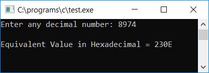c decimal to hexadecimal using function