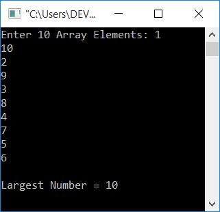 c find largest number in array
