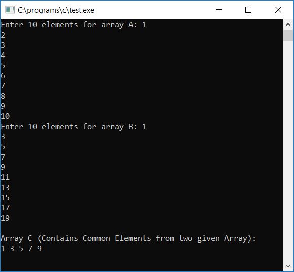 c print common elements in two array