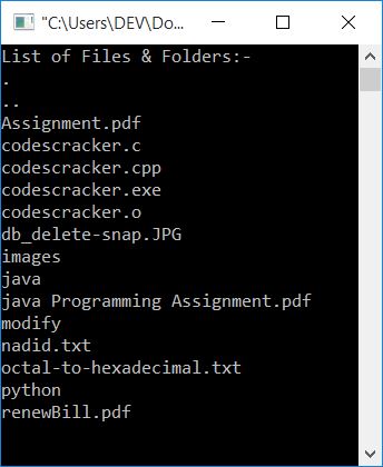 c print files folders in directory