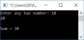 c program add two number using function