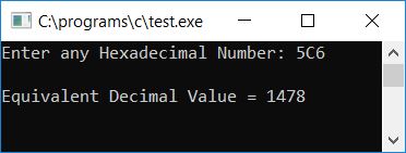 c program convert hexadecimal to decimal