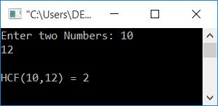 c program hcf of two numbers