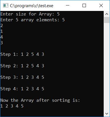 c sort array using selection sort