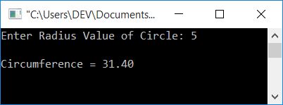 calculate circumference of circle in c