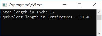 convert inches to centimeters c program