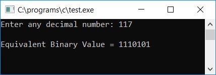 decimal to binary in c