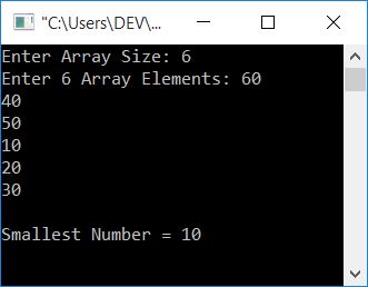 find smallest number in array c