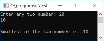 find smallest of two numbers c