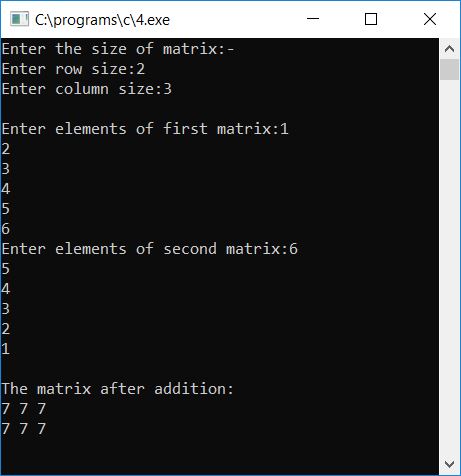 matrix addition c program