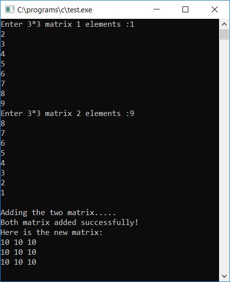 matrix addition program c