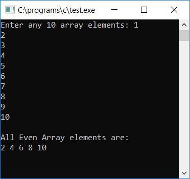 print all even numbers from given array c