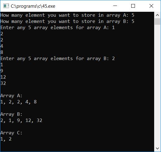 put common elements from two array c
