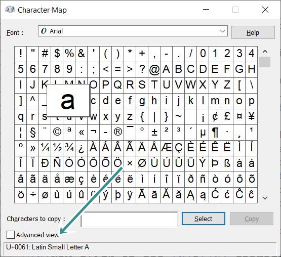 character map a Unicode value