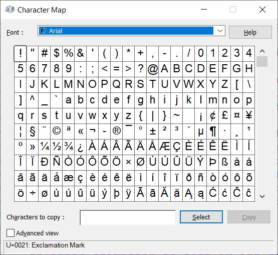 character map window