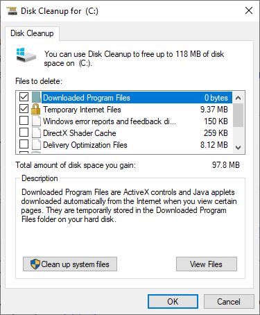 remove unused space using disk cleanup