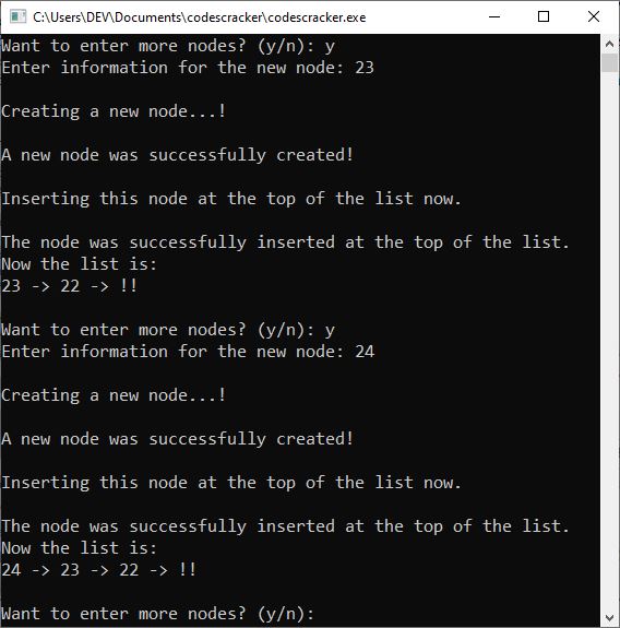c++ linked list insertion at beginning of list
