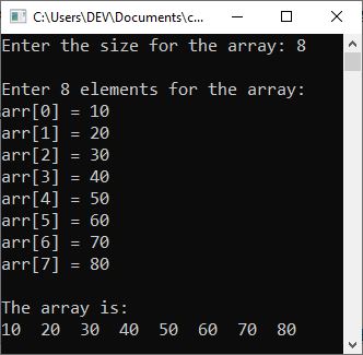 c++ one dimensional array example program
