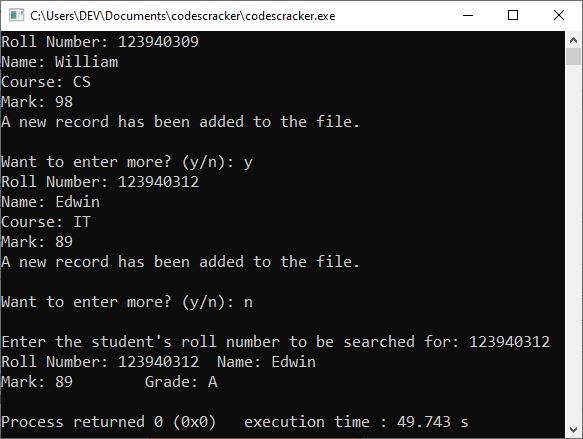 c++ searching on file example program