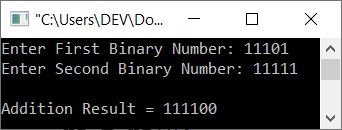 binary number addition in c++