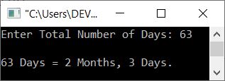 convert days into months c++ program