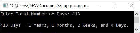 convert days into years c++ program