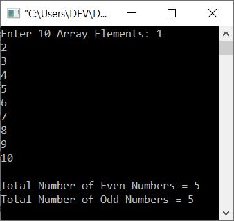 count odd even numbers in array c++