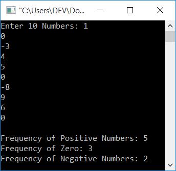count positive negative numbers c++