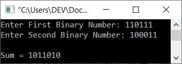 c++ binary number addition using function