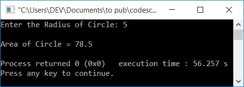 c++ find area of circle
