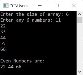 c++ find even numbers in array