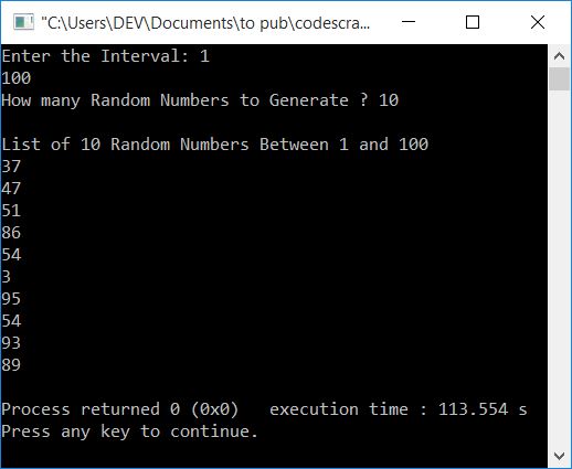 c++ print random numbers in given range