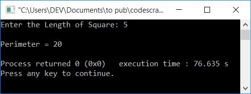 C++ program area perimeter square
