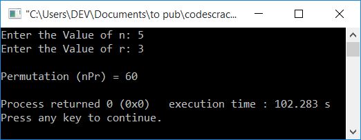 c++ program find npr permutation