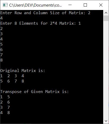 c++ transpose a matrix