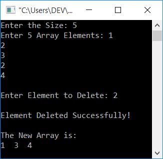 delete element from array using function c++