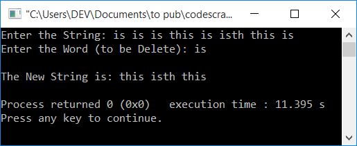 delete word from string using two array c++
