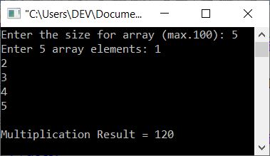 find multiplication of all array elements c++