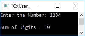 find sum of digits of number c++