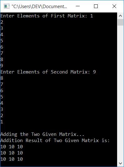 matrix addition c++