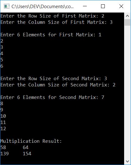 matrix multiplication program c++